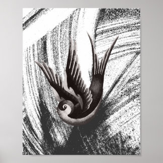 鳥の白黒のスケッチ ポスター