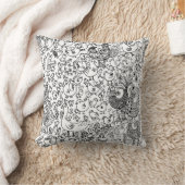 鳥の白黒イラストレーション手描きアート クッション (ブランケット)