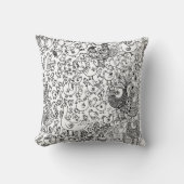 鳥の白黒イラストレーション手描きアート クッション (正面)