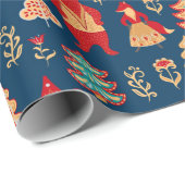 鳥の目から見る。家，森，ドワーフ，熊，キツネ ラッピングペーパー (ロールコーナー)