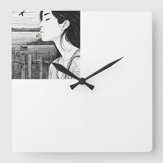 鳥の目を閉じた壁時計を見ている人 スクエア壁時計 (正面)