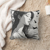 鳥の目を閉じて見ている人装飾用クッション クッション (ブランケット)