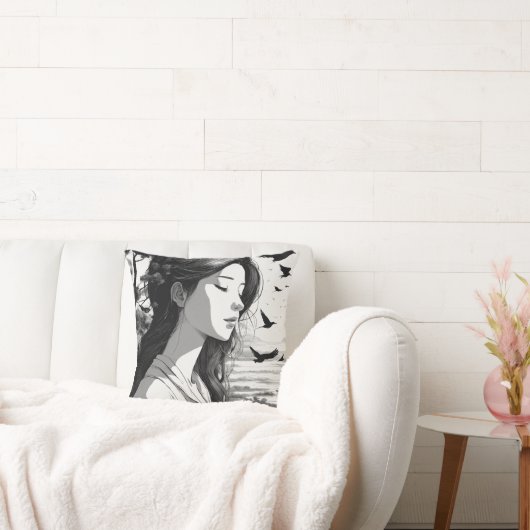 鳥の目を閉じて見ている人装飾用クッション クッション (ソファ)