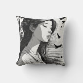 鳥の目を閉じて見ている人装飾用クッション クッション (正面)