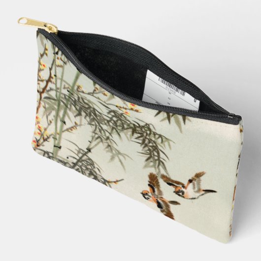 鳥の竹アジアの日本のヴィンテージ アクセサリーポーチ (見開き)