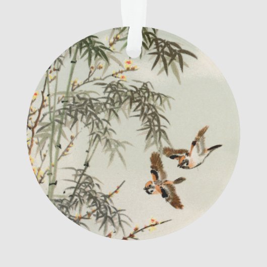 鳥の竹アジアの日本のヴィンテージ オーナメント (裏面)