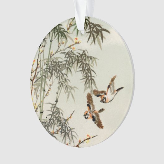 鳥の竹アジアの日本のヴィンテージ オーナメント (正面)