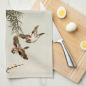 鳥の竹アジアの日本のヴィンテージ キッチンタオル (四つ折り)
