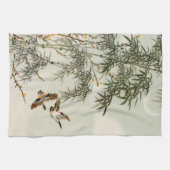鳥の竹アジアの日本のヴィンテージ キッチンタオル (横)
