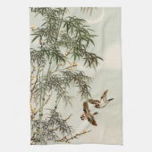 鳥の竹アジアの日本のヴィンテージ キッチンタオル (縦)