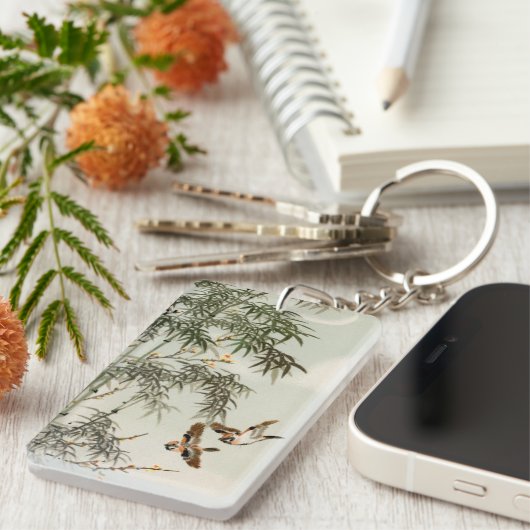 鳥の竹アジアの日本のヴィンテージ キーホルダー (正面右)