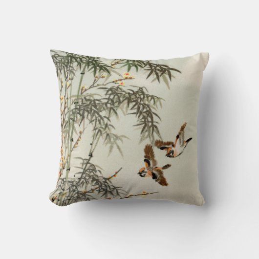 鳥の竹アジアの日本のヴィンテージ クッション (正面)