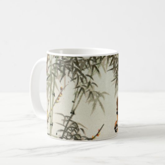 鳥の竹アジアの日本のヴィンテージ コーヒーマグカップ (正面左)