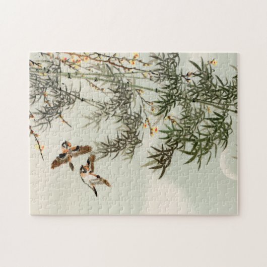 鳥の竹アジアの日本のヴィンテージ ジグソーパズル (横)