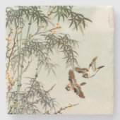 鳥の竹アジアの日本のヴィンテージ ストーンコースター (正面)