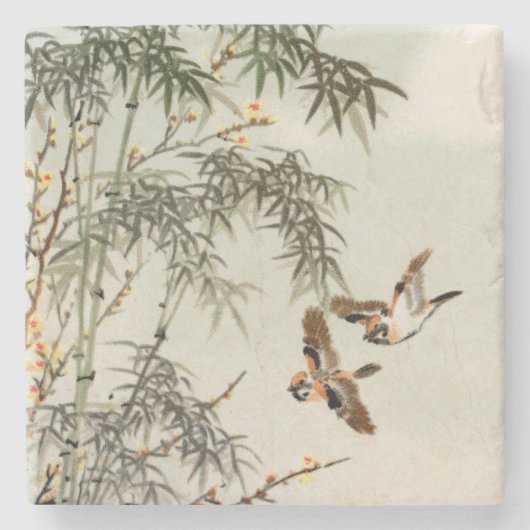 鳥の竹アジアの日本のヴィンテージ ストーンコースター (正面)