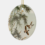 鳥の竹アジアの日本のヴィンテージ セラミックオーナメント (右)