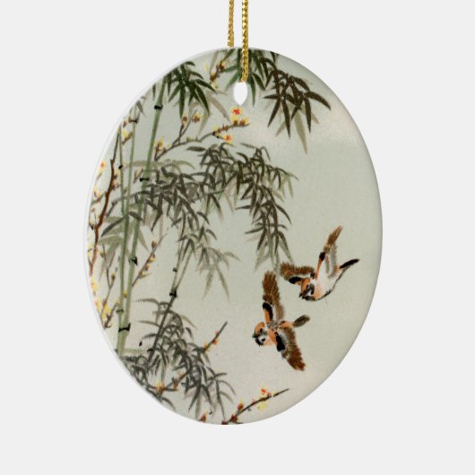 鳥の竹アジアの日本のヴィンテージ セラミックオーナメント (右)