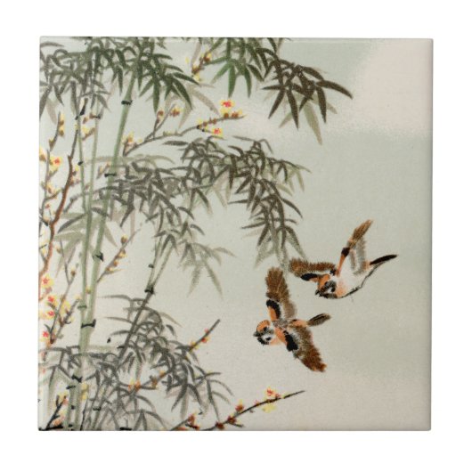 鳥の竹アジアの日本のヴィンテージ タイル (正面)