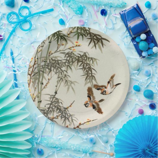 鳥の竹アジアの日本のヴィンテージ ペーパープレート (パーティー)