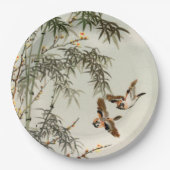 鳥の竹アジアの日本のヴィンテージ ペーパープレート (正面)