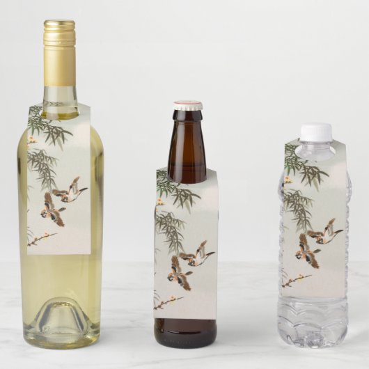 鳥の竹アジアの日本のヴィンテージ ボトルネックタグ (インサイチュ)