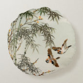 鳥の竹アジアの日本のヴィンテージ ラウンドクッション (裏面)