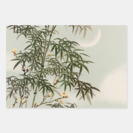 鳥の竹アジアの日本のヴィンテージ ラッピングペーパーシート (正面3)