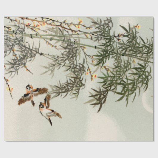 鳥の竹アジアの日本のヴィンテージ ラッピングペーパー (フラット)