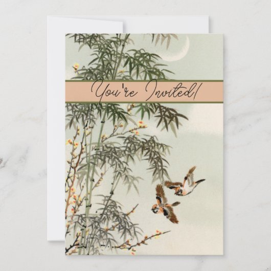 鳥の竹アジアの日本のヴィンテージ 招待状 (正面)