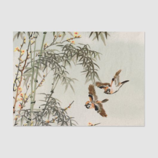 鳥の竹アジアの日本のヴィンテージ 薄葉紙 (正面)