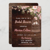 鳥の素朴ブライダルシャワー招待文字列ライト 招待状 (正面/裏面)