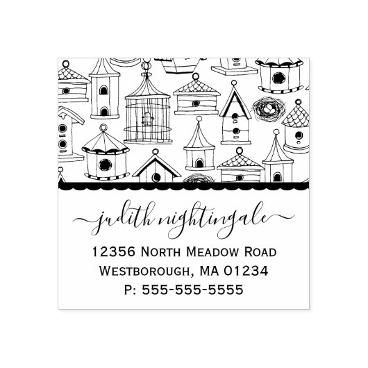 鳥の素朴家が自分の差出人住所を作成 ラバースタンプ (インプリント)