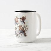 鳥の絵柄の陶器マグカップ ツートーンマグカップ (正面右)