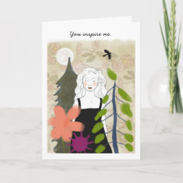 鳥の絵画の月の下の女性 カード