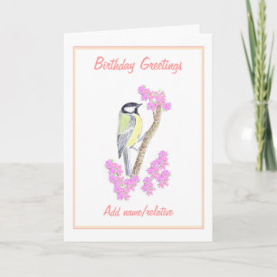 鳥の絵画誕生日カード、名前関係を追加します。 カード