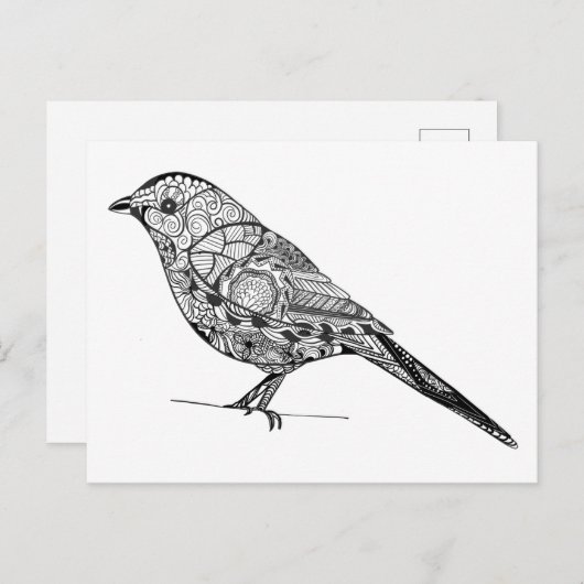 鳥の線アートパターンのDIY着色 ポストカード (正面/裏面)