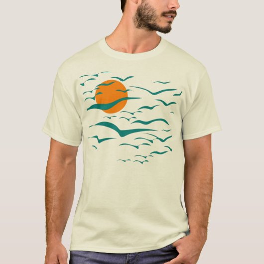 鳥の群れと日没 Tシャツ (正面)