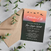 鳥の群れの日の出での生活お祝い 招待状