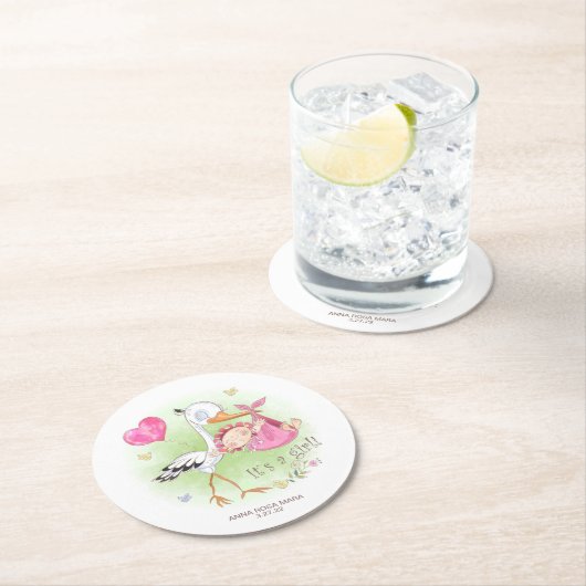 *~*鳥の群れの赤ちゃん女の子のハートシャワー ラウンドペーパーコースター (インサイチュ)