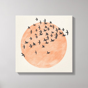 鳥の群れを持つ太陽 キャンバスプリント