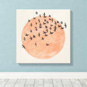 鳥の群れを持つ太陽 キャンバスプリント (インサイチュ (ウッドフロア))