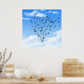 鳥の群れ愛ハートポスタープリント ポスター (キッチン)