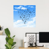 鳥の群れ愛ハートポスタープリント ポスター (ホームオフィス)