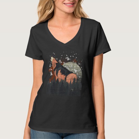鳥の群れ満月プレデター森林動物Tr Tシャツ (正面)