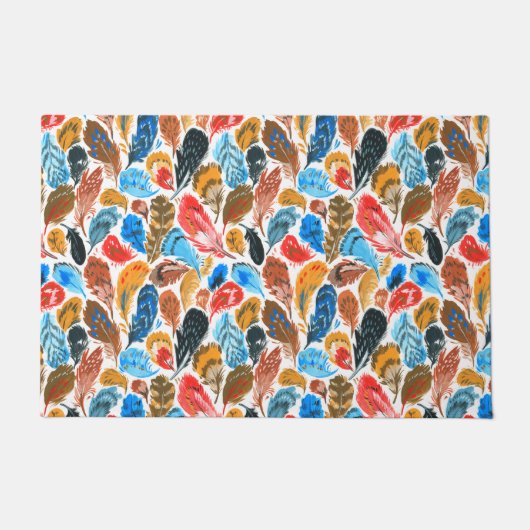 鳥の羽のある明るいパターン ドアマット (正面)