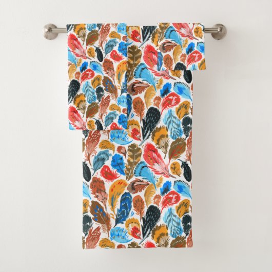 鳥の羽のある明るいパターン バスタオルセット (インサイチュ)