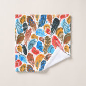 鳥の羽のある明るいパターン バスタオルセット (ウォッシュタオル)