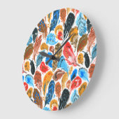 鳥の羽のある明るいパターン ラージ壁時計 (傾斜)
