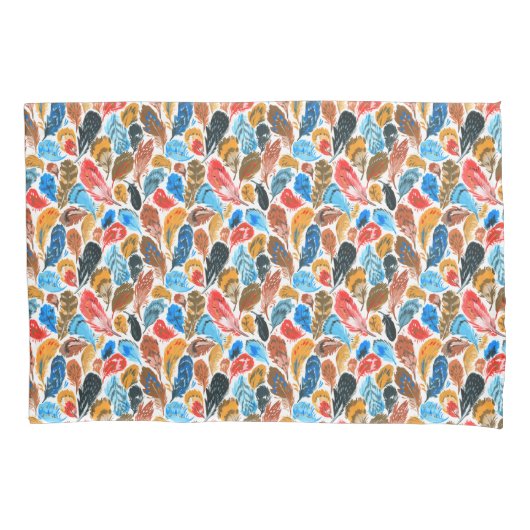 鳥の羽のある明るいパターン 枕カバー (正面)